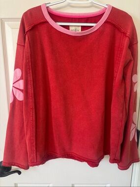 Umgee Red Pullover with Pink Trim
